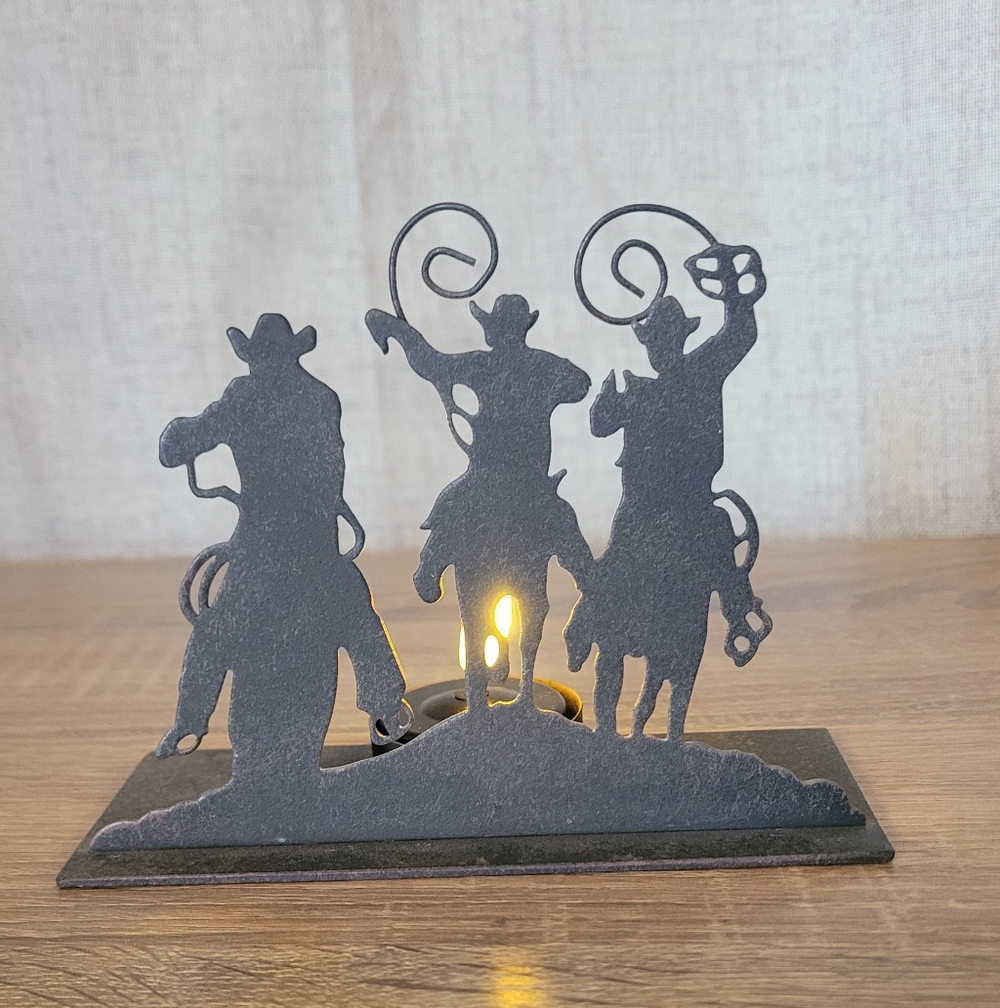 Rustic Cowboy Silhouette Tealight Holder - Black - Picture 5 of 14
